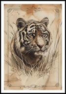 A2 PLAKAT RYSUNEK SZKIC VINTAGE RETRO TYGRYS PLAKAT Z TYGRYSEM
