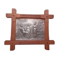 Obraz - scenka rodzajowa, tłoczony w cynowej blasze. Frieling Zinn.