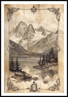 A2 PLAKAT RYSUNEK SZKIC VINTAGE RETRO GÓRY JEZIORO DOLINA