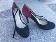 KOOKAI nr 40-41 eleganckie czarno-fioletowe czółenka na platformie skóra