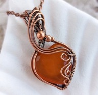 Czerwone serce z karneolem, miedziany wisiorek, prezent walentynkowy