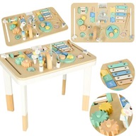 Sensoryczna tablica manipulacyjna 2w1 drewniany stolik dla dzieci 3+