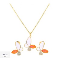 Kom47322 Komplet złocony dziecięcy motyl pomarańcz