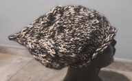 czapka handmade melanż czerniz ecru
