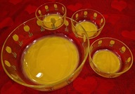 Italy Misa szklana + 3 miski Żółte wesołe tulipany