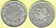 1 MARKKA 1908 r. Ag OKUPACJA FINLANDII