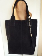 GENUINE NOWA TOREBKA szoperka SUWAK CZARNA 100% ZAMSZ NATURALNY