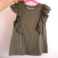 Koszulka krótki rękaw falbanka HM 122 128 koronka richelieu markowa (226)