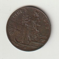 Wlochy 5 centesimi 1918 piekny stan
