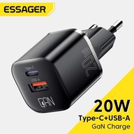 Ładowarka Sieciowa Essager 20W GaN USB typu C i A Szybkie Ładowanie Czarna