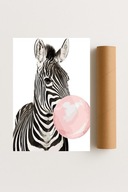 Plakat bez ramy 21x30 cm Zebra z Balonem | Pomysł na Prezent