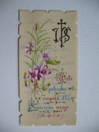 WIELE POTRZEBA CIERPIEĆ DLA IMIENIA MEGO IHS ŚW.OBRAZEK RĘCZNIE MALOWANY