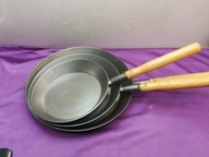 patelnie tradycyjne stal węglowa BSW mała średnia duża 3szt 20/24/28,5