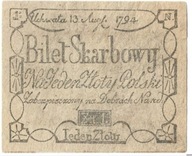 Bilet Skarbowy 1 Złoty Polski 1794 rok