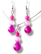 JFAG04 Komplet kolczyki zawieszka kamieni JADEIT FUKSJA AGAT