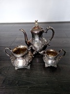 WIKTORIAŃSKI POSREBRZANY ZESTAW DO HERBATY ANTYK