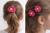 Gumka i spinki do włosów kwiaty szydełkowe handmade zestaw dla dziewczynki