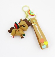 Brelok do torebki kluczy damski gumowy jednorożec brązowy tęcza zawieszka