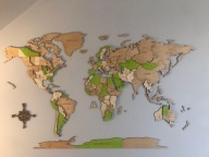 Nowa drewniana mapa świata 3d 210x126 cm 3 kolory, ozdoba do salonu