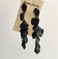 KOLCZYKI GRAFITOWE czarne black długie LEKKIE płatki RÓŻ