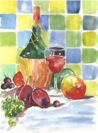 = Obraz =martwa natura=akwarela=owoce=