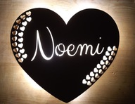 Lampka nocna LED, drewniana, imienna, serce, 7 kolorów, 6 frontów