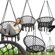 FOTEL WISZĄCY Z OPARCIEM HUŚTAWKA OGRODOWA CZARNA BOCIANIE GNIAZDO 150 KG