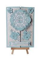 ZAPROSZENIA KOMUNIA CHŁOPIEC IHS W KWIATACH OTWIERANE B6 BŁĘKIT-BIEL