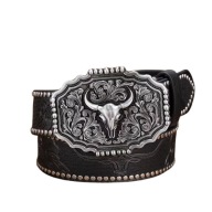 Pasek Cowboy Western Klamra Byk Skórzany 122 cm Czarny Dziki Zachód