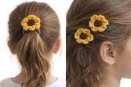 Gumka i spinki do włosów kwiaty szydełkowe handmade zestaw dla dziewczynki