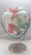 Bombka serce ręcznie zdobiona 15 CM decoupage SD21 ptaszek