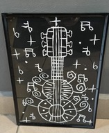 Linoryt "Gitara" w ramie - rękodzieło - WOŚP Lubliniec #326