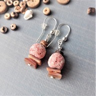 SURF Srebrne 925 różowa lawa beżowa masa perłowa kokos BlackberriesArts