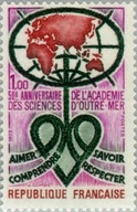 Francja 1973 Znaczek 1836 ** nauka kolonie mapa Akademia Nauk
