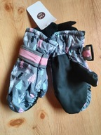 Rękawiczki granatowe ortalionowe zimowe dziewczęce szare 3-6 lat