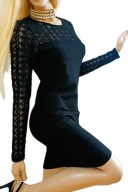 EVEN&ODD czarna elastyczna sukienka z koronkowym dekoltem rękawy gothic L