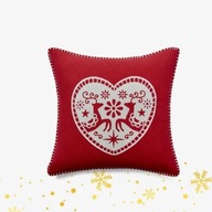 Świąteczna Poszewka na poduszkę folkowa retro scandi czerwona z reniferem