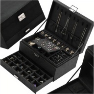 SZKATUŁKA NA BIŻUTERIĘ CZARNA ORGANIZER PUDEŁKO ETUI KUFEREK NA PREZENT