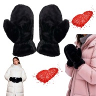 PREZENT UPOMINEK NA DZIEŃ KOBIET CIEPŁE PUSZYSTE RĘKAWICZKI DAMSKIE CZARNY