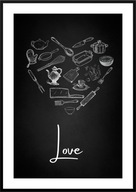 A2 PLAKAT DO KUCHNI JADALNI RESTAURACJI CZARNO BIAŁY LOVE PRZYBORY KUCHENNE