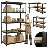 REGAŁ MAGAZYNOWY METALOWY CZARNY 875KG MOCNY PIWNICA GARAŻ WARSZTAT 5 PÓŁEK