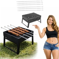 GRILL WĘGLOWY MAŁY TURYSTYCZNY SKŁADANY NA BIWAK PALENISKO 6X SZPIKULCE