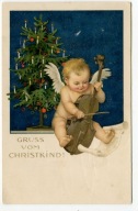 BOŻE NARODZENIE - ANIOŁEK Z WIOLONCZELĄ, CHOINKA - M. MUNK, WIEDEŃ, c. 1920