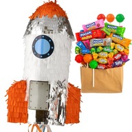 PINIATA URODZINOWA ZE SŁODYCZAMI GRATIS DLA DZIECI CHŁOPCÓW RAKIETA KOSMOS