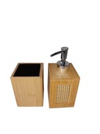 DOZOWNIK DO MYDŁA POJEMNIK NA SZCZOTECZKI ZESTAW BAMBUSOWY