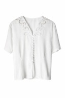 Biała bluzka Renata Gibaldi haftowana boho wiskoza guziki vintage XL