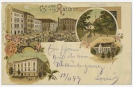 F43 Gruss aus Ratibor LITOGRAFIA 1899 Racibórz wczesna składanka TARGOWISKO