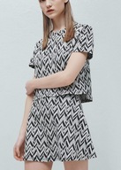 M A N G O crop top t-shirt żakardowy wytłaczany print babytee zygzak y2k