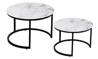 Komplet stolików okrągłych czarnych marmur biały 80 cm 60 cm