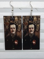 Kolczyki Edgar Allan Poe twórczość decoupage grafika kot Handmade